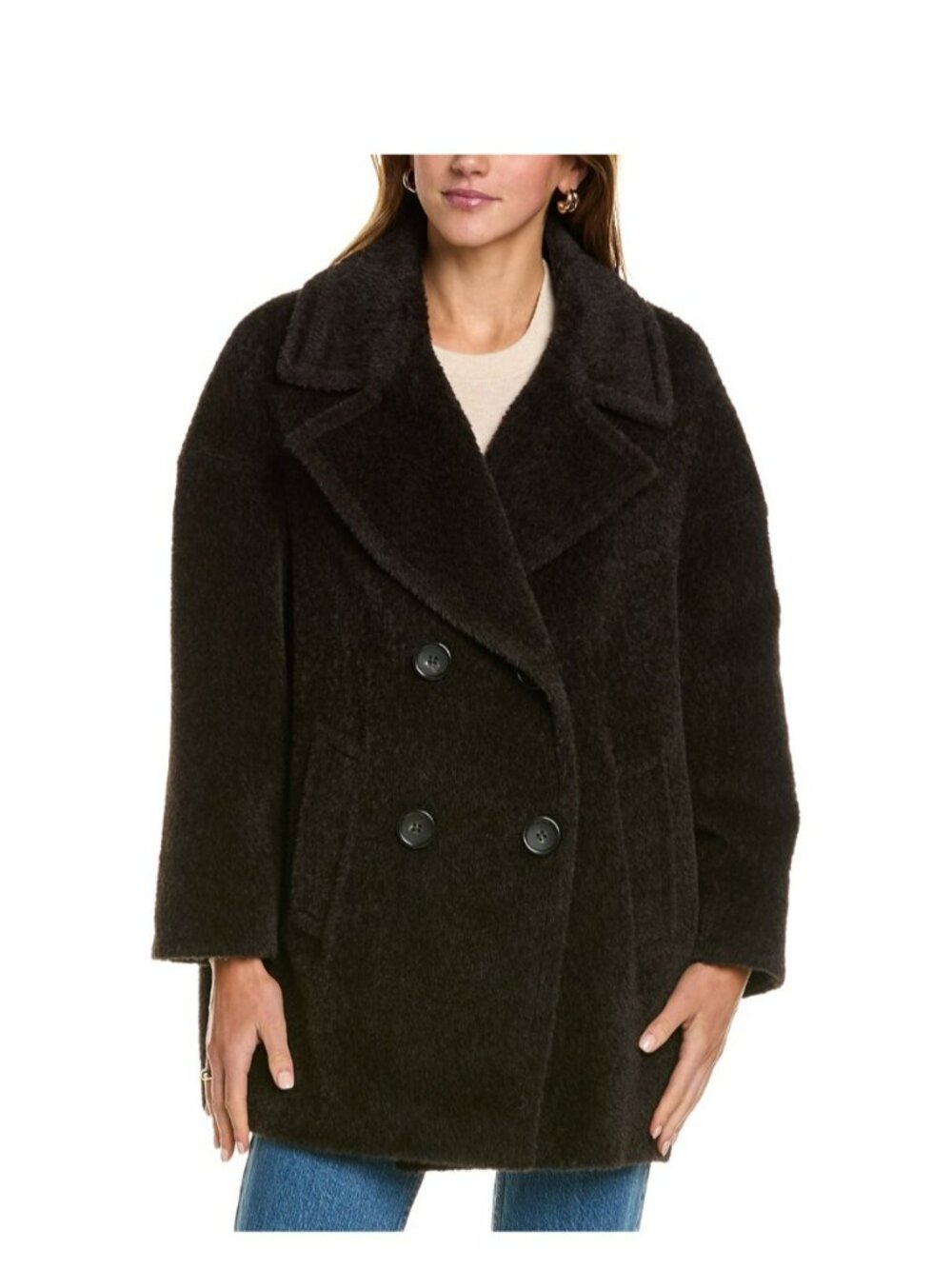 NWT Cinzia Rocca Icons, Virgin Wool & Alpaca Coat in Espresso/Dark Brown, Size 8
